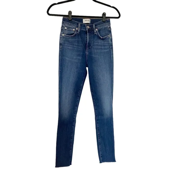 AGOLDE Sophie Mid-Rise Crop Jeans Stretch Denim Raw Hem Claremont Wash Size 24