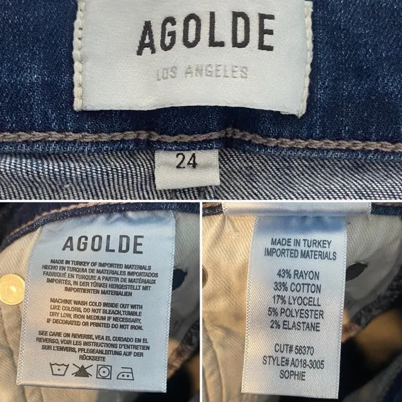 AGOLDE Sophie Mid-Rise Crop Jeans Stretch Denim Raw Hem Claremont Wash Size 24