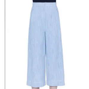 Akris Punto High Waist Chambray Culottes In Bleached Denim SZ 10