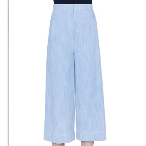 Akris Punto High Waist Chambray Culottes In Bleached Denim SZ 10