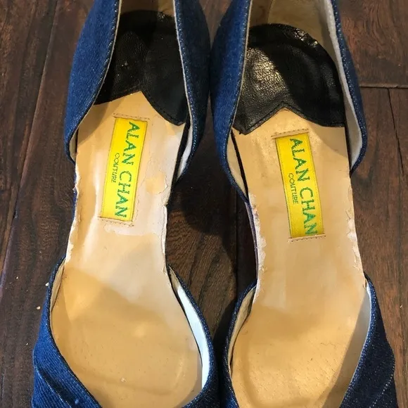 Alan Chan Denim Blue Kitten Heels Size 37.5