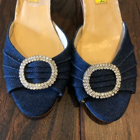 Alan Chan Denim Blue Kitten Heels Size 37.5