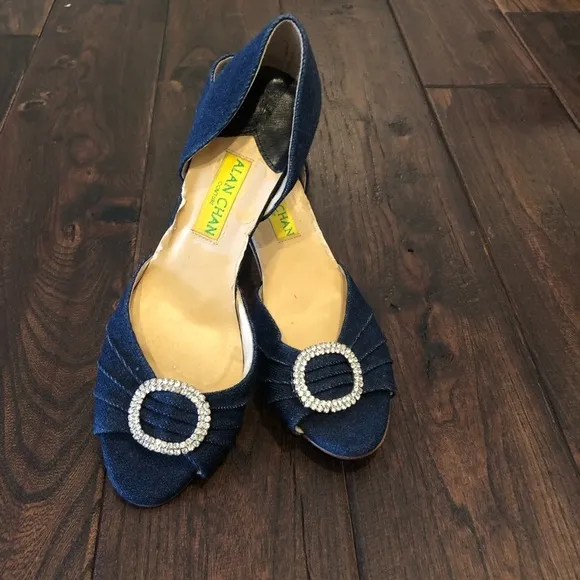 Alan Chan Denim Blue Kitten Heels Size 37.5