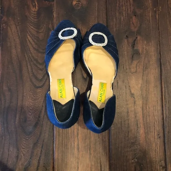 Alan Chan Denim Blue Kitten Heels Size 37.5