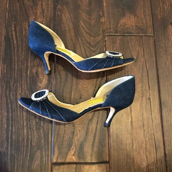 Alan Chan Denim Blue Kitten Heels Size 37.5