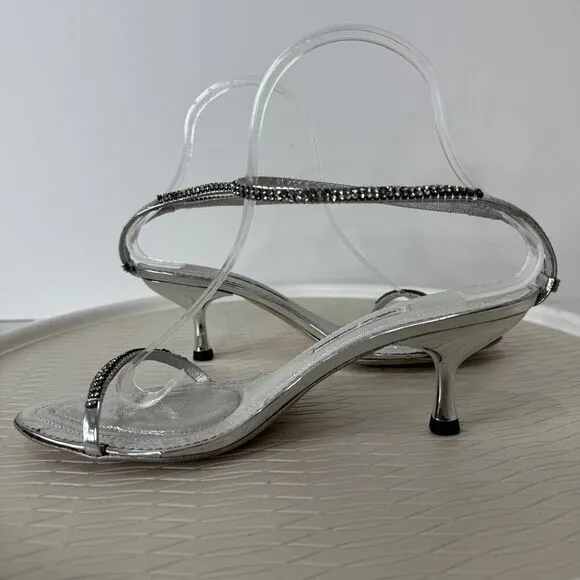 Alberto Venturini Womens Heels 38 Silver Metallic Rhinestone Kitten Heel Y2K