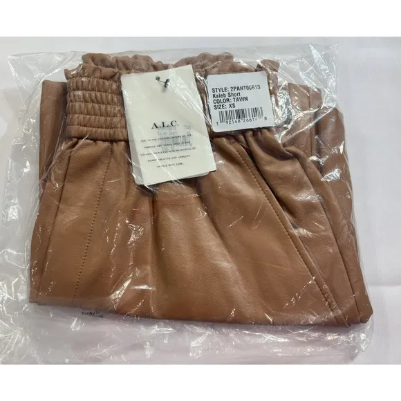 ALC NWT Natural Kaleb Faux Leather Shorts Smocked Waist Women's Tan MSRP $295‎