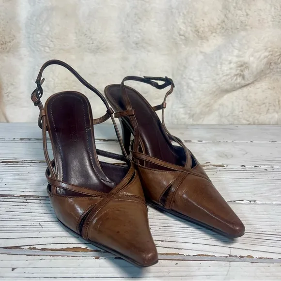 Aldo Brown Leather Court Pointed Slingback Stiletto High Heels Sz 5