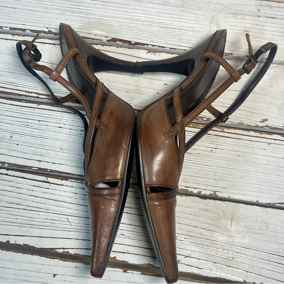 Aldo Brown Leather Court Pointed Slingback Stiletto High Heels Sz 5