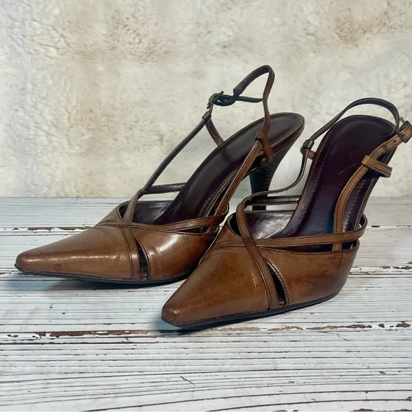 Aldo Brown Leather Court Pointed Slingback Stiletto High Heels Sz 5