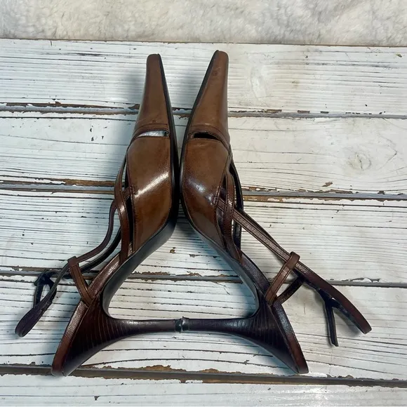 Aldo Brown Leather Court Pointed Slingback Stiletto High Heels Sz 5