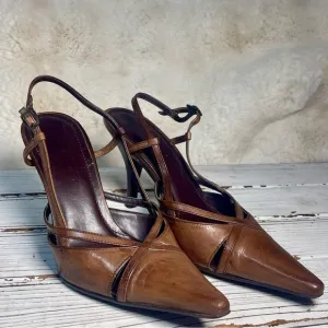Aldo Brown Leather Court Pointed Slingback Stiletto High Heels Sz 5
