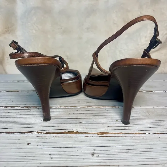 Aldo Brown Leather Court Pointed Slingback Stiletto High Heels Sz 5