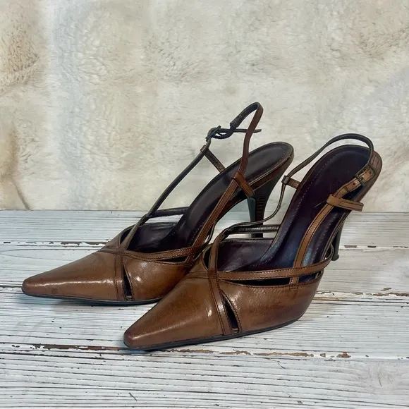 Aldo Brown Leather Court Pointed Slingback Stiletto High Heels Sz 5