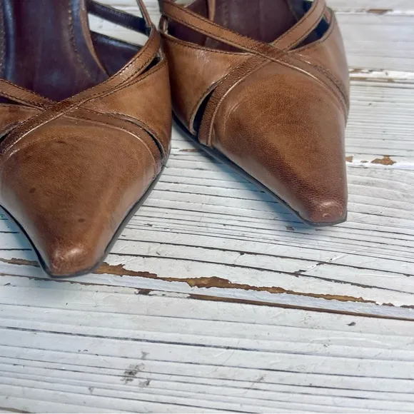 Aldo Brown Leather Court Pointed Slingback Stiletto High Heels Sz 5