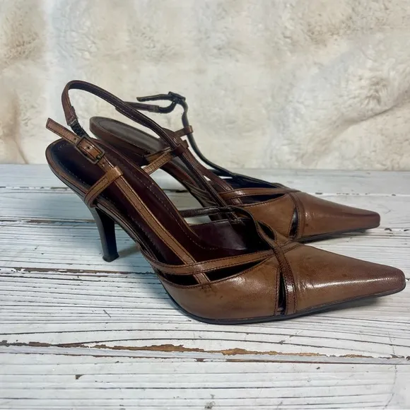 Aldo Brown Leather Court Pointed Slingback Stiletto High Heels Sz 5