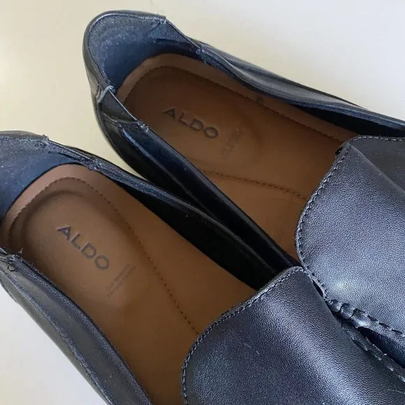ALDO DEMETRIFLEX WIDE DRIVING LOAFER Black Leather Round Toe Slip On 10