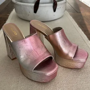 Aldo Metallic Platform Mules - Pink and GoldSize 6.5