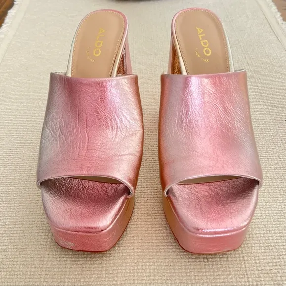 Aldo Metallic Platform Mules - Pink and GoldSize 6.5