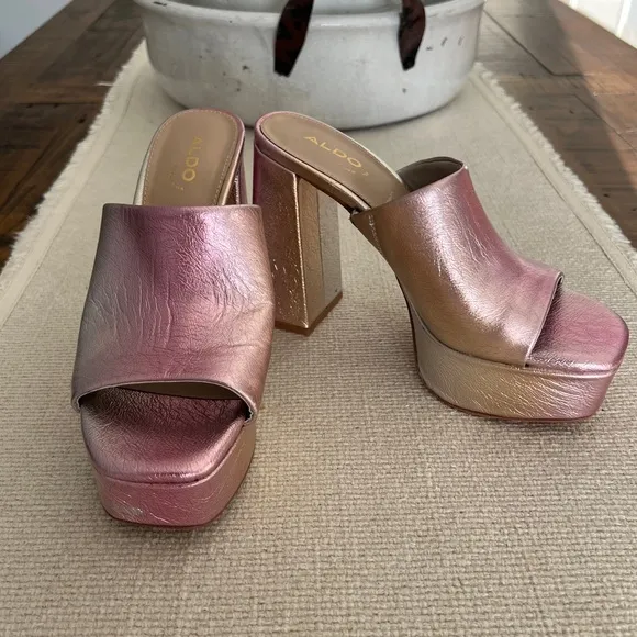 Aldo Metallic Platform Mules - Pink and GoldSize 6.5