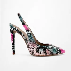 Aldo Pink Black Animal Snake Print Slingback Stiletto Pointy Toe Heels Size 6.5