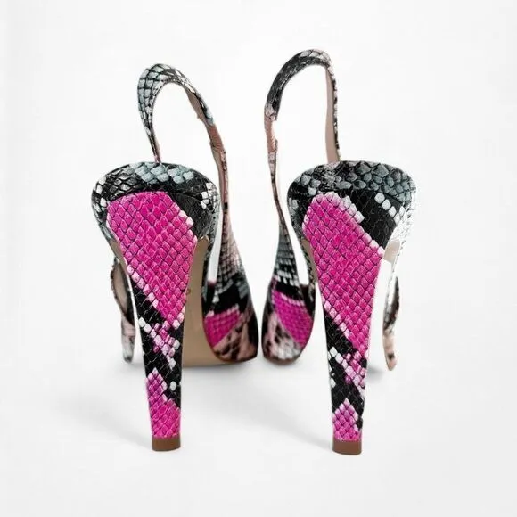 Aldo Pink Black Animal Snake Print Slingback Stiletto Pointy Toe Heels Size 6.5