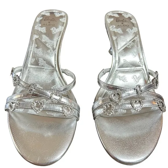 Aldo X Barbie Mule Silver Heels Rhinestone Embellished Rare Collector's In Box 8