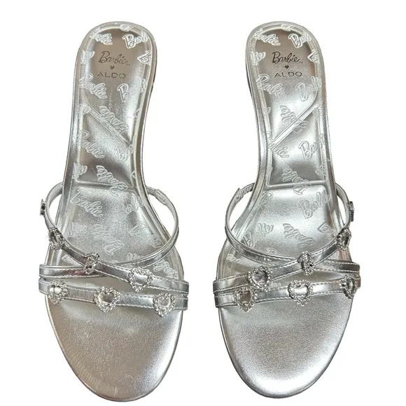 Aldo X Barbie Mule Silver Heels Rhinestone Embellished Rare Collector's In Box 8