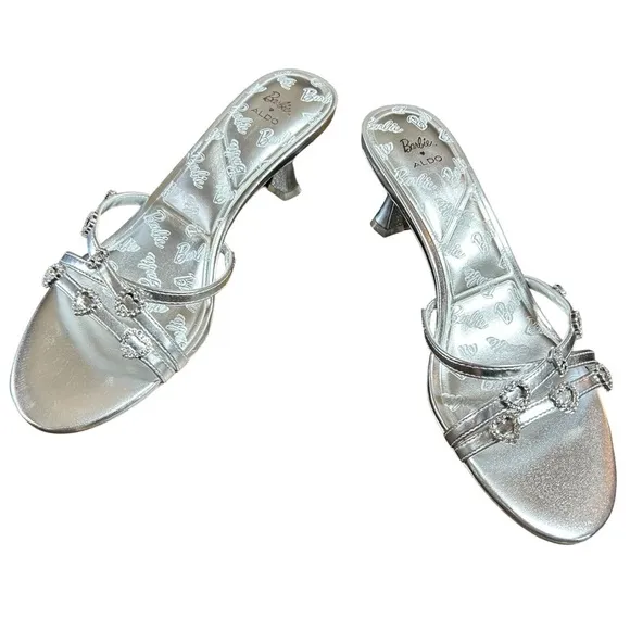 Aldo X Barbie Mule Silver Heels Rhinestone Embellished Rare Collector's In Box 8