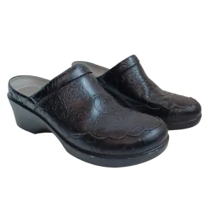 Alegria Clogs Mules Black Tooled Leather Slip On Comfort Western Womens 8 or 39