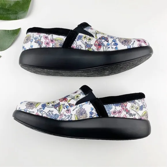Alegria Emry Slip-On Leather Classic Comfort Clog Floral Butterfly Sz 42