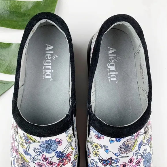 Alegria Emry Slip-On Leather Classic Comfort Clog Floral Butterfly Sz 42