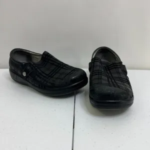 Alegria‎ Kara 39 9 Black Plaid Slip On Comfort Clogs Leather Stripe Shoes Mules