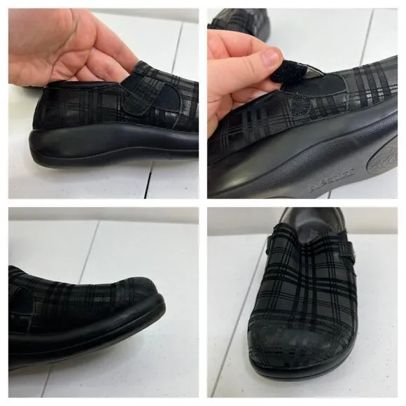 Alegria‎ Kara 39 9 Black Plaid Slip On Comfort Clogs Leather Stripe Shoes Mules