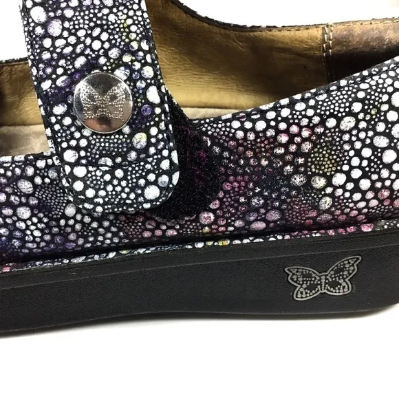 Alegria Paloma 335 Mary Jane Blue Bubbles Iridescent Metallic Leather Shoes