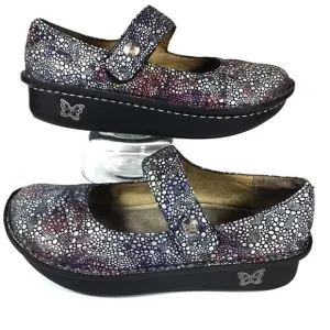 Alegria Paloma 335 Mary Jane Blue Bubbles Iridescent Metallic Leather Shoes