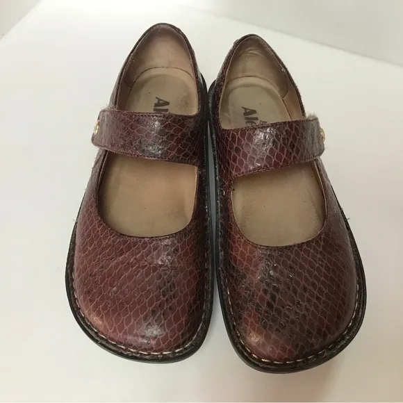 Alegria Paloma Brown Embossed Leather Mary Jane Clogs (35)