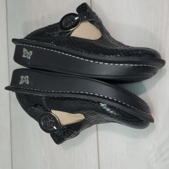 Alegria Women Comfort ALG-701 Leather Snake Clogs Mule shoes sz 37/7-7.5