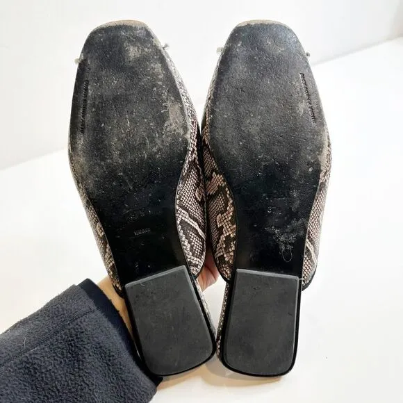 Alexander Wang Jaelle Snakeskin Leather Flat Mules Beige Brown Women's 37.5