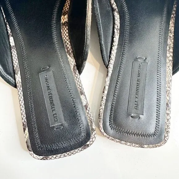 Alexander Wang Jaelle Snakeskin Leather Flat Mules Beige Brown Women's 37.5