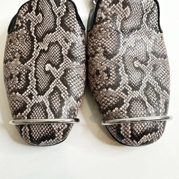 Alexander Wang Jaelle Snakeskin Leather Flat Mules Beige Brown Women's 37.5