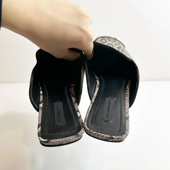 Alexander Wang Jaelle Snakeskin Leather Flat Mules Beige Brown Women's 37.5
