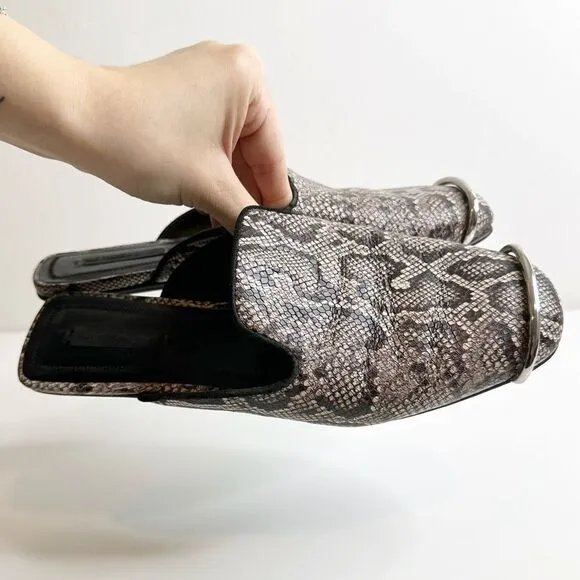 Alexander Wang Jaelle Snakeskin Leather Flat Mules Beige Brown Women's 37.5