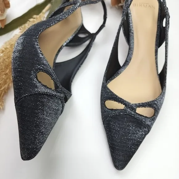 Alexandre Birman Black Silver Sparkle Slingback Heels Size 36.5