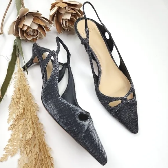 Alexandre Birman Black Silver Sparkle Slingback Heels Size 36.5