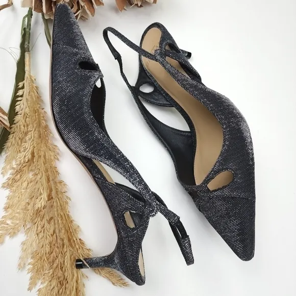 Alexandre Birman Black Silver Sparkle Slingback Heels Size 36.5