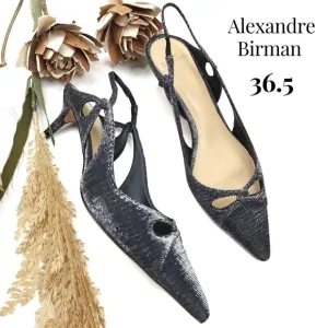 Alexandre Birman Black Silver Sparkle Slingback Heels Size 36.5
