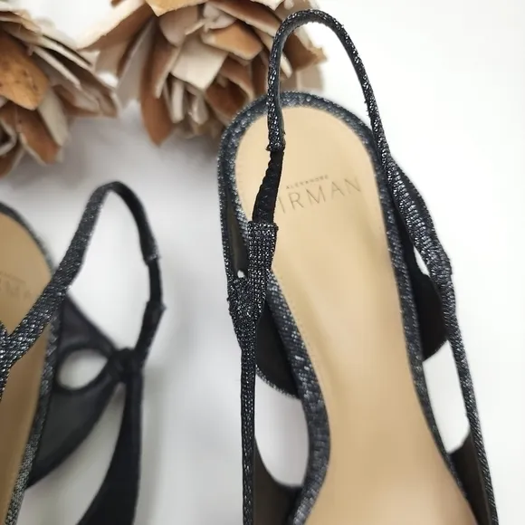 Alexandre Birman Black Silver Sparkle Slingback Heels Size 36.5