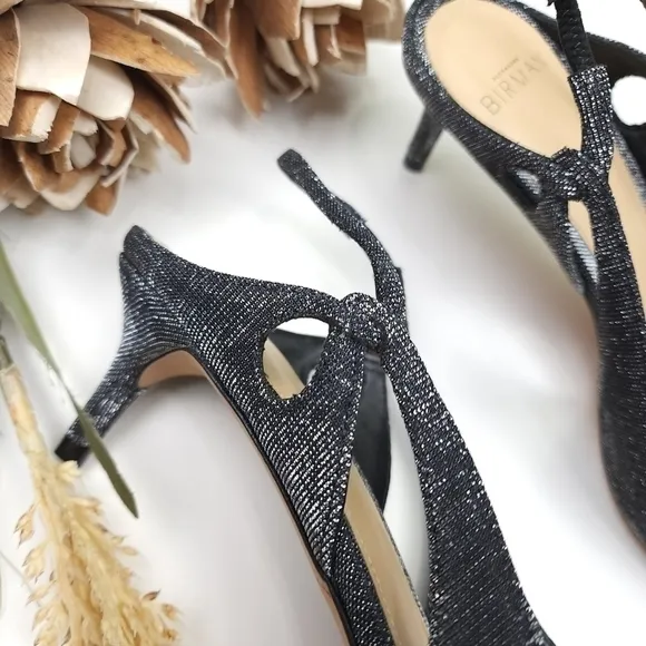Alexandre Birman Black Silver Sparkle Slingback Heels Size 36.5