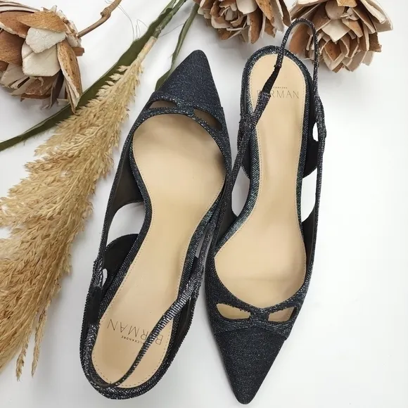 Alexandre Birman Black Silver Sparkle Slingback Heels Size 36.5